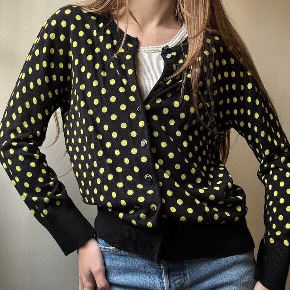 Vintage Spense Knits Black Green Polka Dot Cardigan Small Y2K Lizzie McGuire - Picture 2 of 2